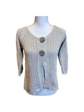 Chico’s Sweater Size Small silk blend two button open bottom cardigan Ivory